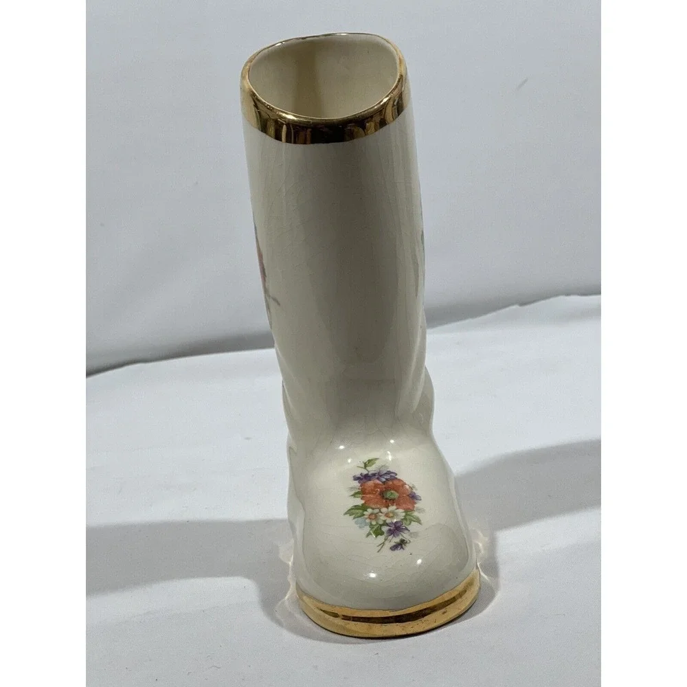 Vintage Ceramic Boot Vase Planter Hand Painted Cottagecore Farmhouse Garden